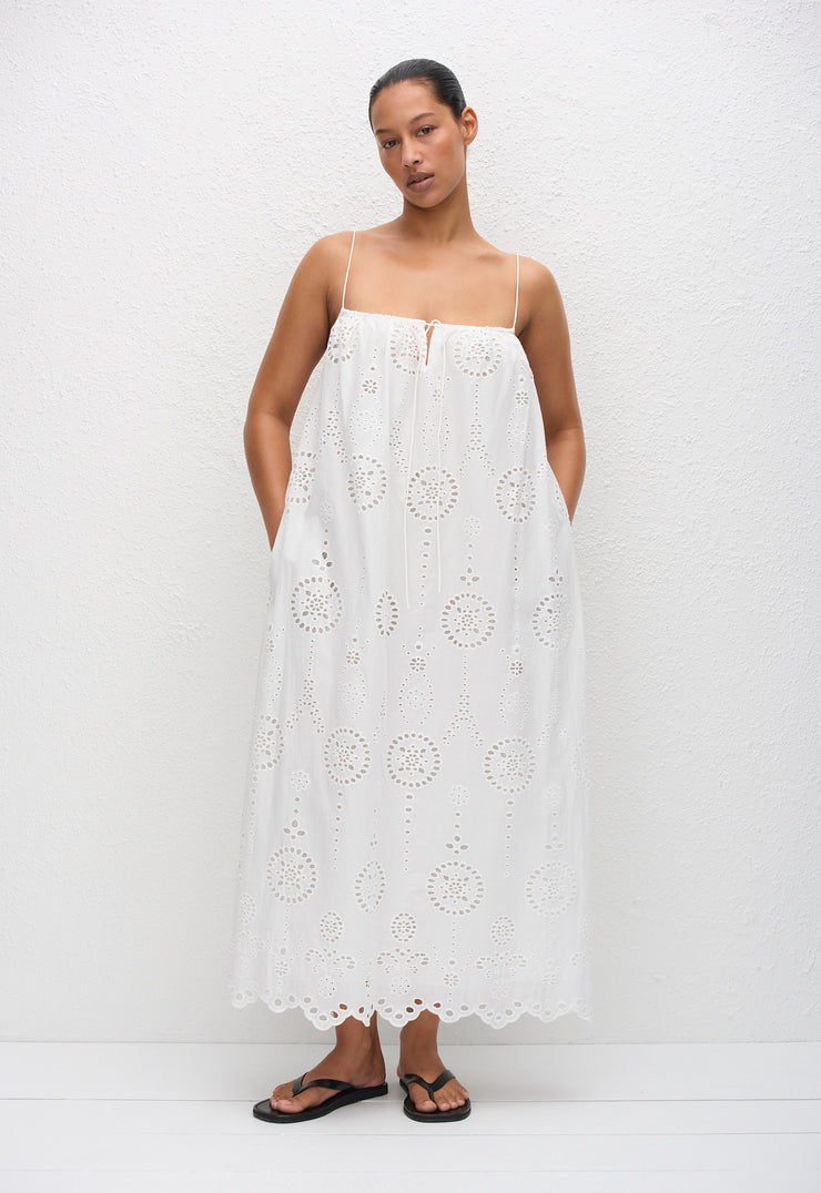 Broderie Cami Midi Dress - White - Matteau