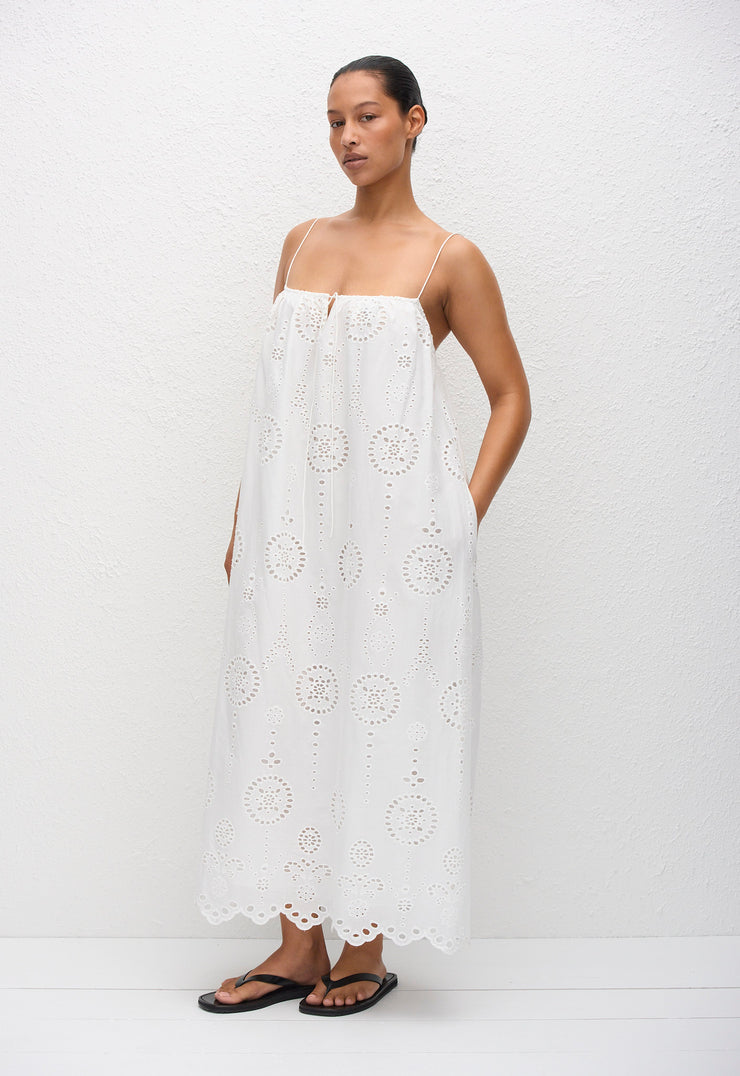 Broderie Cami Midi Dress - White - Matteau