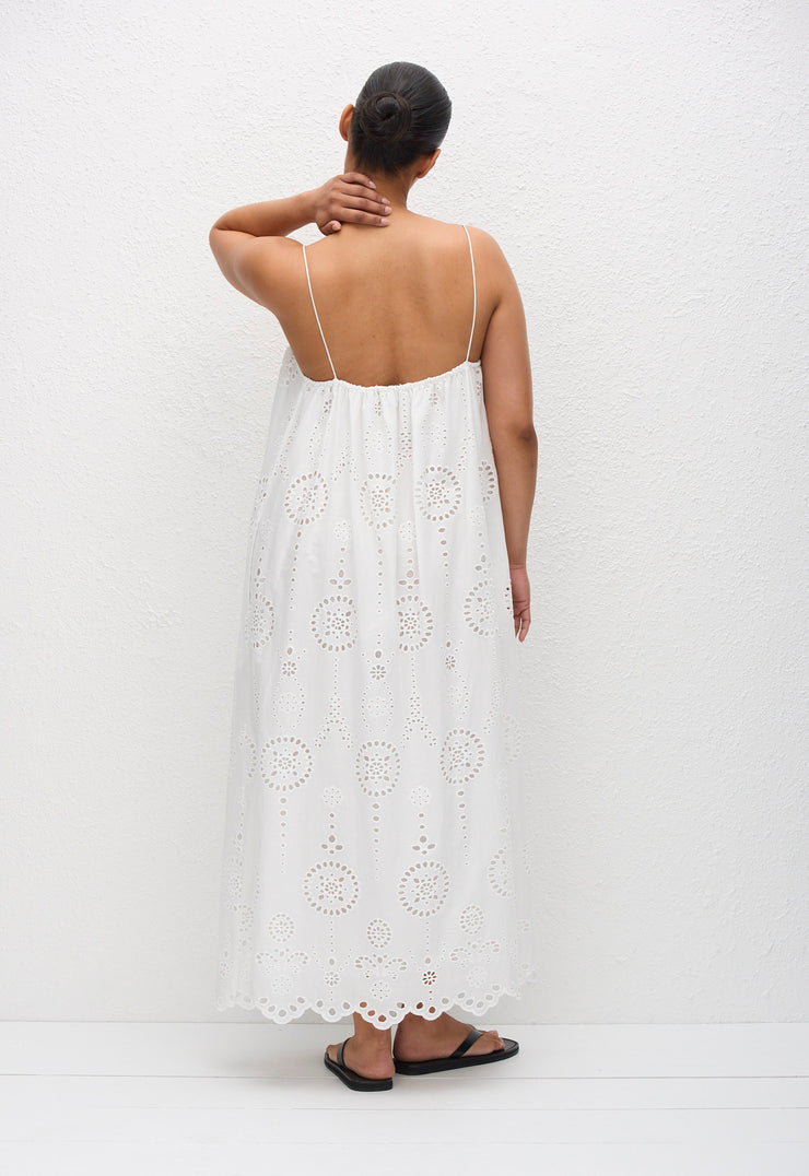 Broderie Cami Midi Dress - White - Matteau