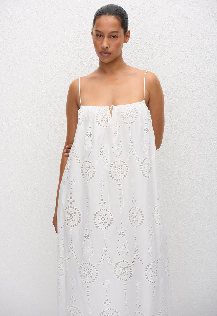 Broderie Cami Midi Dress - White - Matteau
