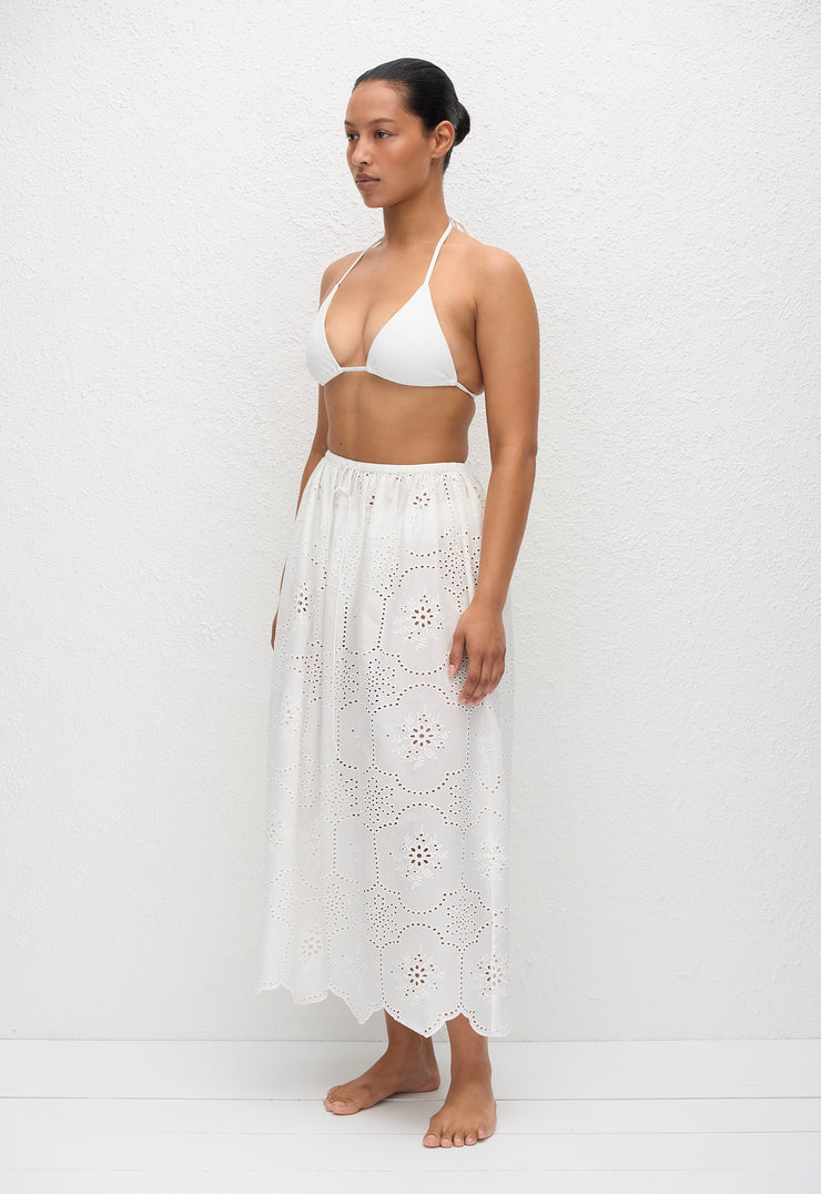 Broderie Midi Skirt - White - Matteau