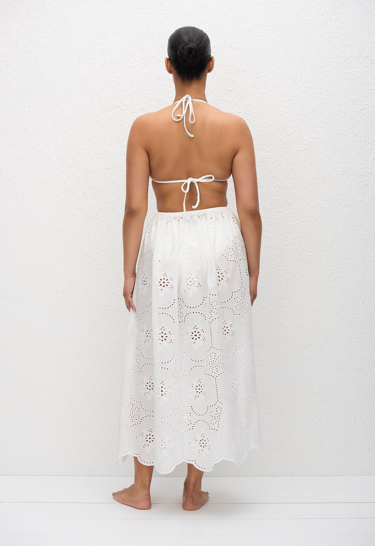 Broderie Midi Skirt - White - Matteau