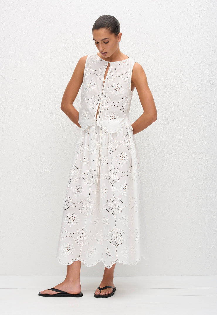 Broderie Tie Blouse - White - Matteau