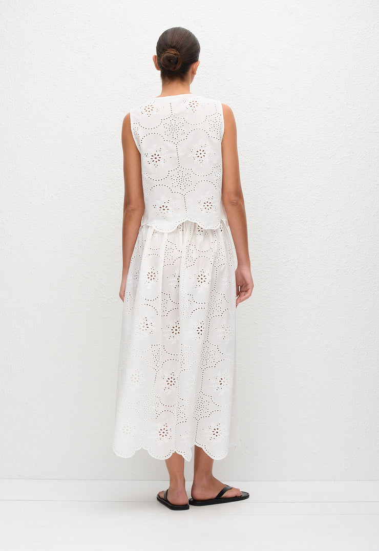 Broderie Tie Blouse - White - Matteau