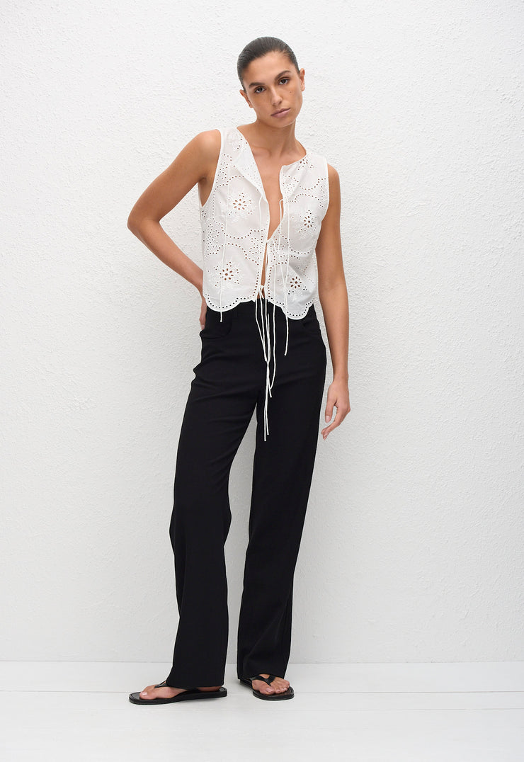 Broderie Tie Blouse - White - Matteau