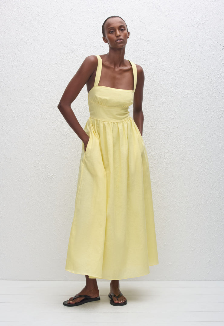 Crossback Linen Dress - Lemon - Matteau