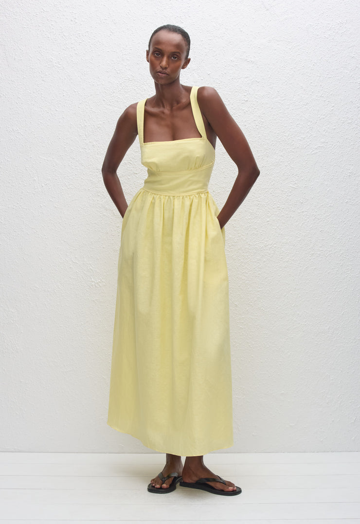 Crossback Linen Dress - Lemon - Matteau