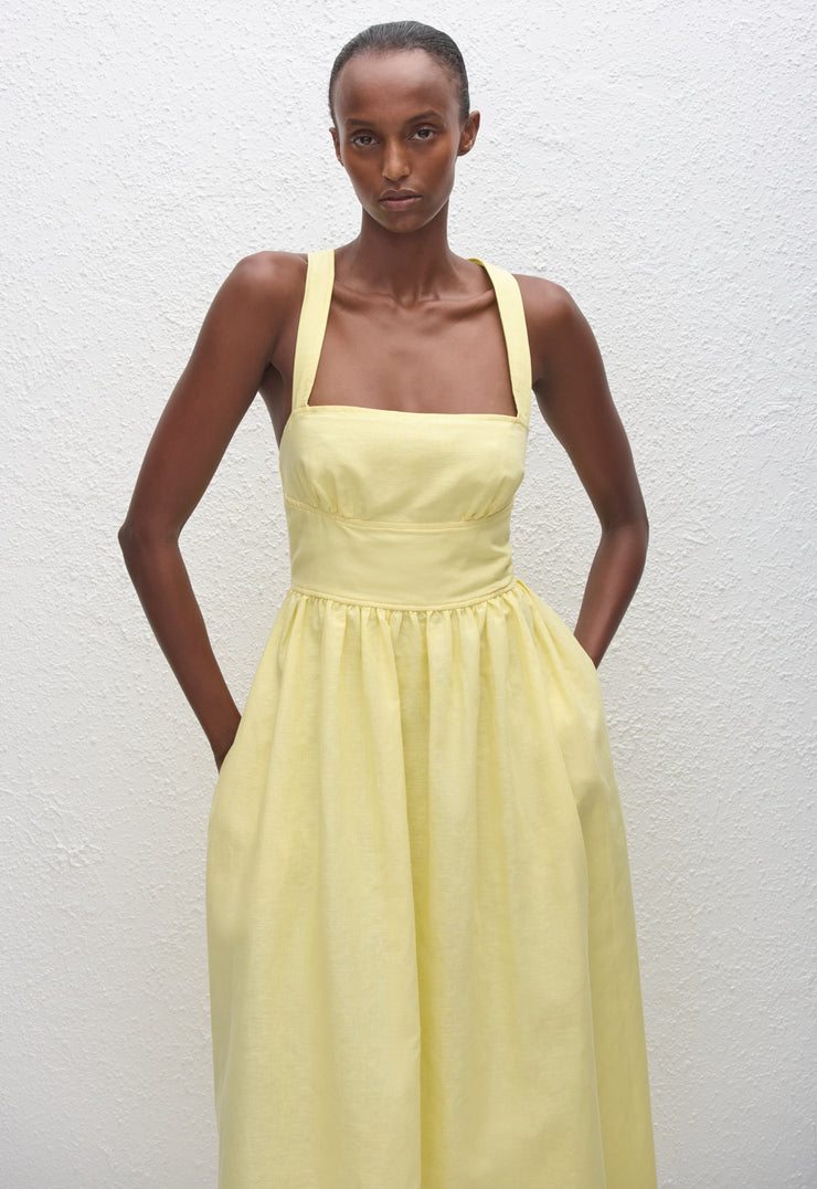 Crossback Linen Dress - Lemon - Matteau