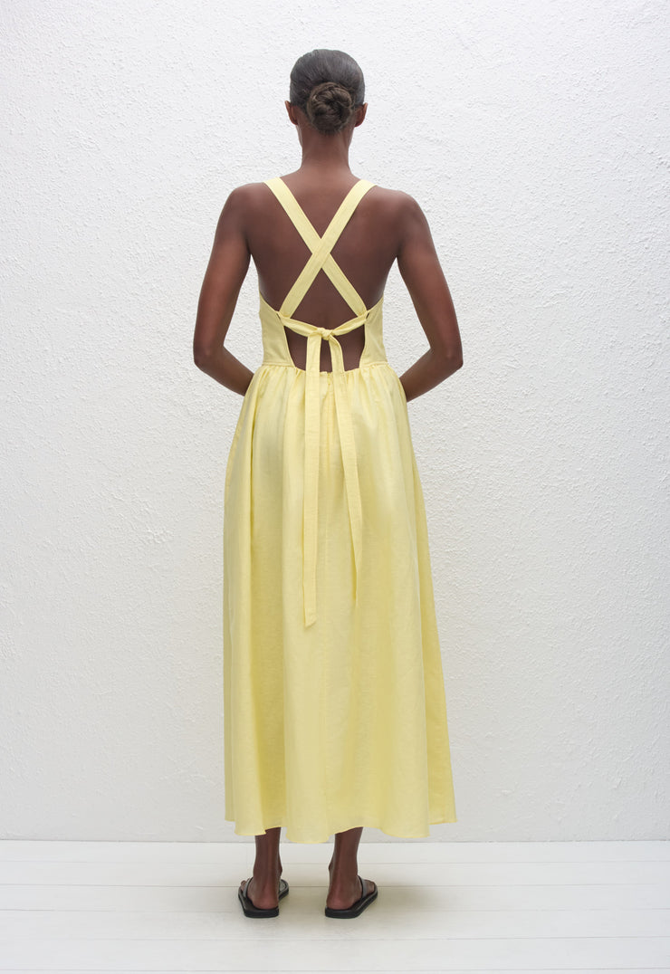 Crossback Linen Dress - Lemon - Matteau