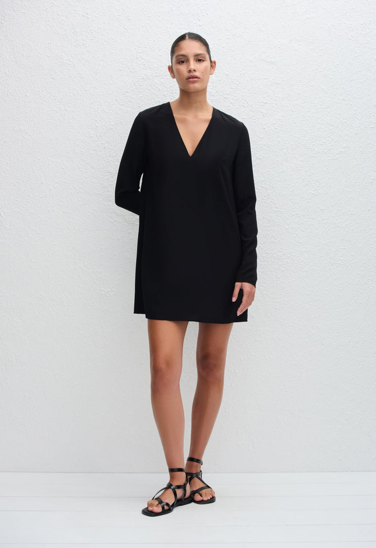 Deep V Mini Dress - Black - Matteau