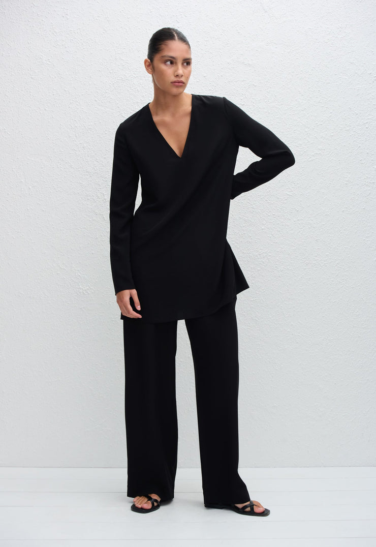 Deep V Mini Dress - Black - Matteau