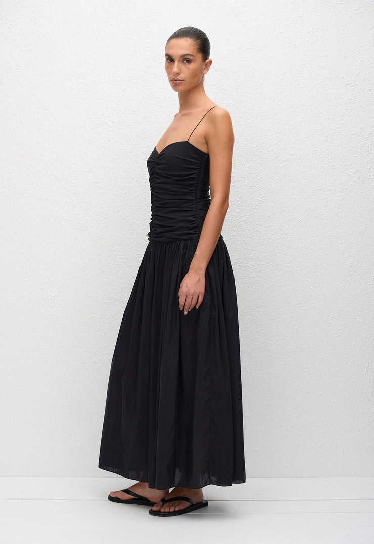 Gathered Drop Waist Dress - Black - Matteau