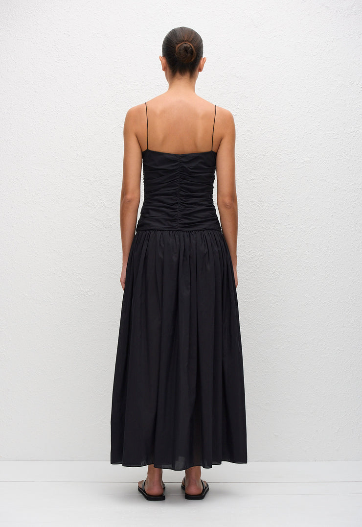 Gathered Drop Waist Dress - Black - Matteau