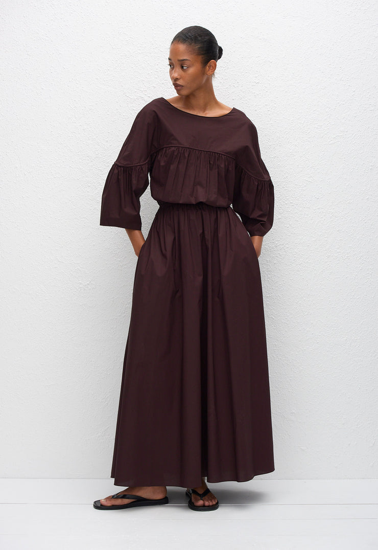 Gathered Yoke Midi Dress - Aubergine - Matteau