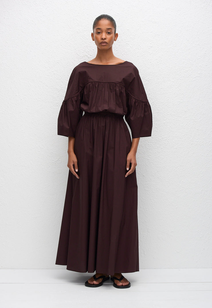 Gathered Yoke Midi Dress - Aubergine - Matteau