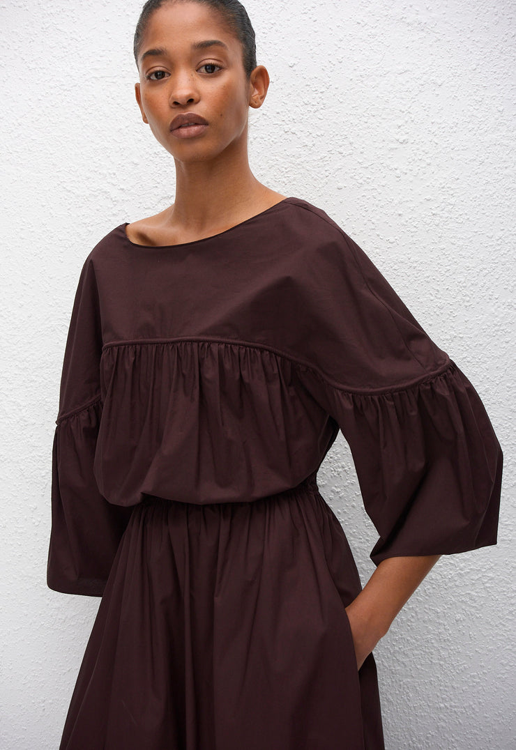 Gathered Yoke Midi Dress - Aubergine - Matteau