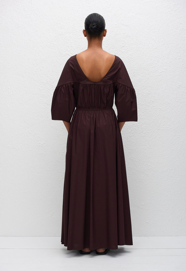 Gathered Yoke Midi Dress - Aubergine - Matteau