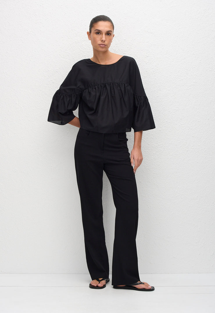 Gathered Yoke Blouse - Black - Matteau