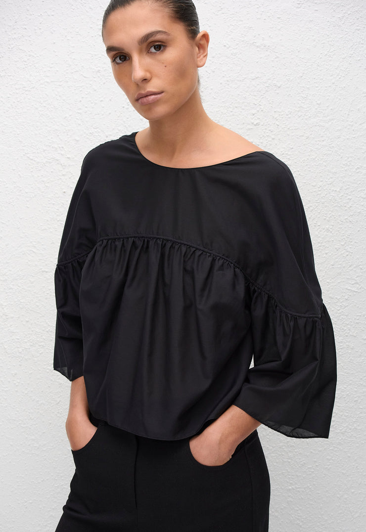 Gathered Yoke Blouse - Black - Matteau