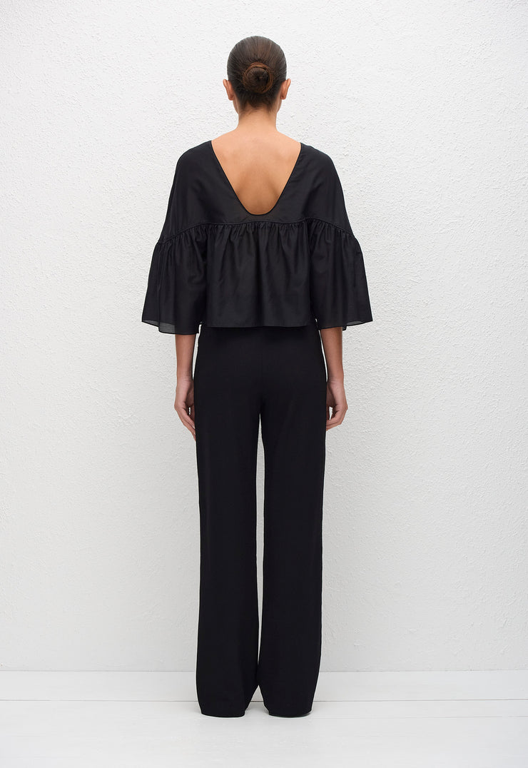 Gathered Yoke Blouse - Black - Matteau