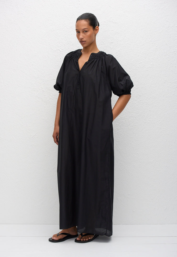 Gathered Yoke Popover Dress - Black - Matteau