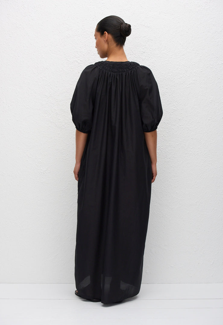 Gathered Yoke Popover Dress - Black - Matteau