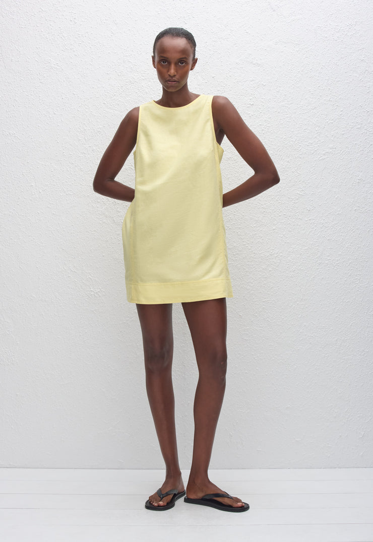 Linen Mini Shift Dress - Lemon - Matteau