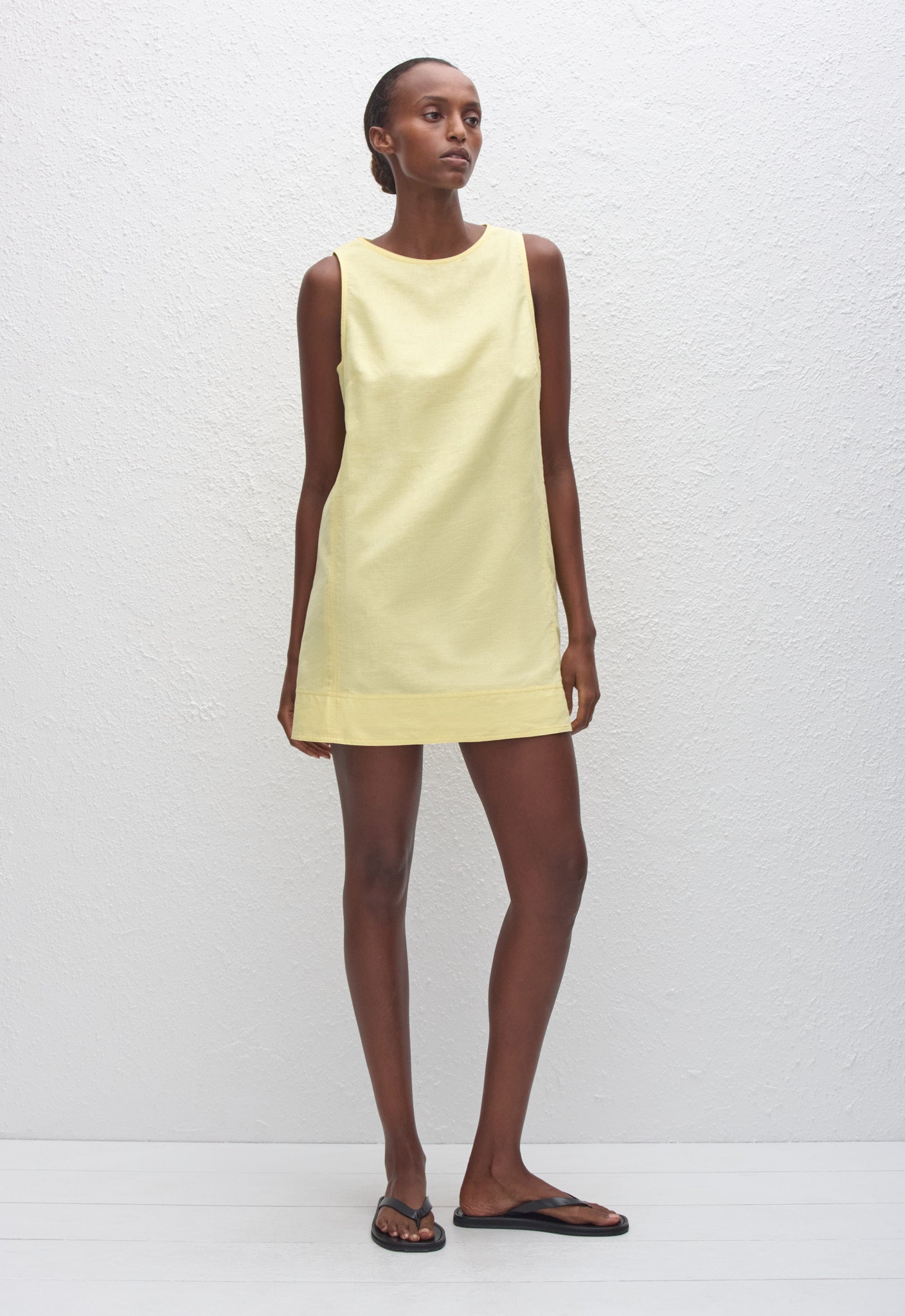 Linen Mini Shift Dress - Lemon - Matteau