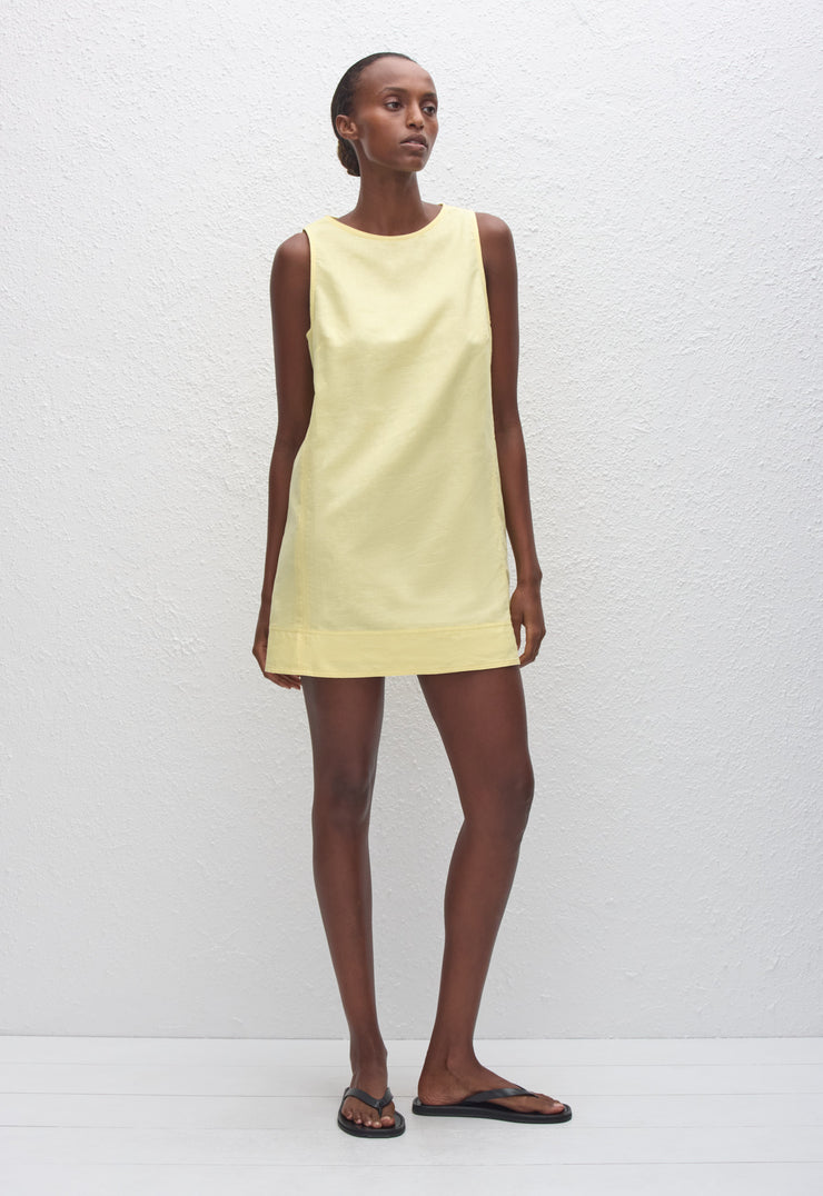 Linen Mini Shift Dress - Lemon - Matteau