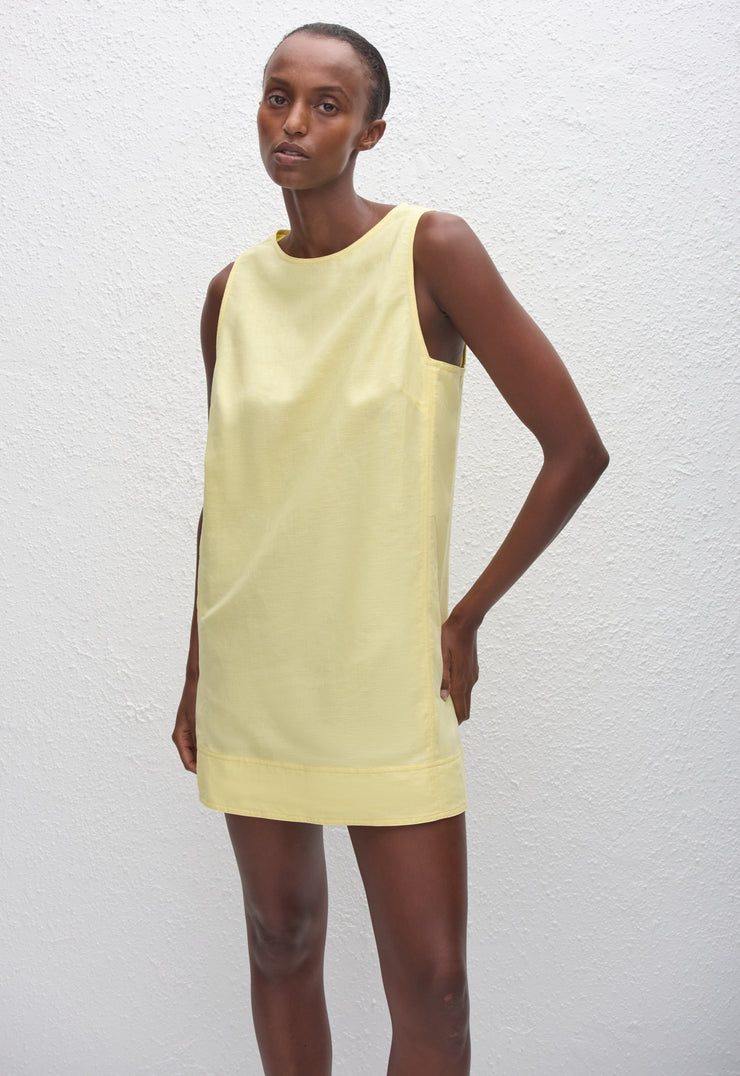 Linen Mini Shift Dress - Lemon - Matteau