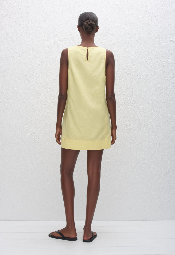 Linen Mini Shift Dress - Lemon - Matteau