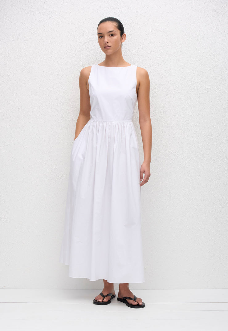 Open Back Midi Dress - White - Matteau