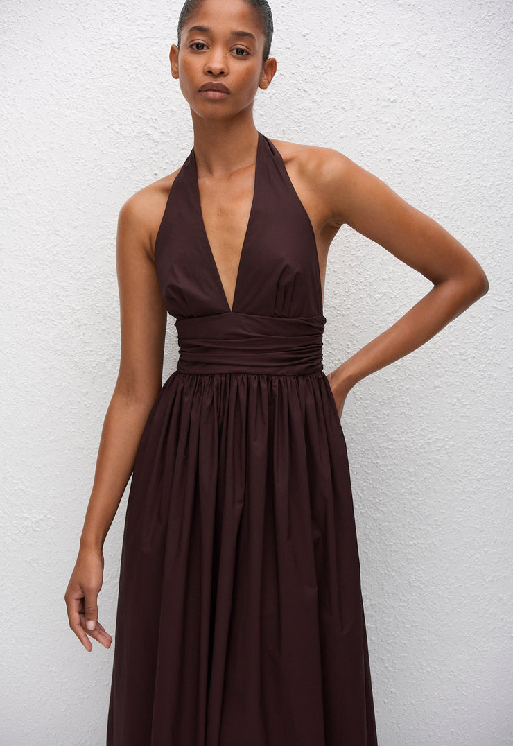 Plunge Halter Dress - Aubergine - Matteau