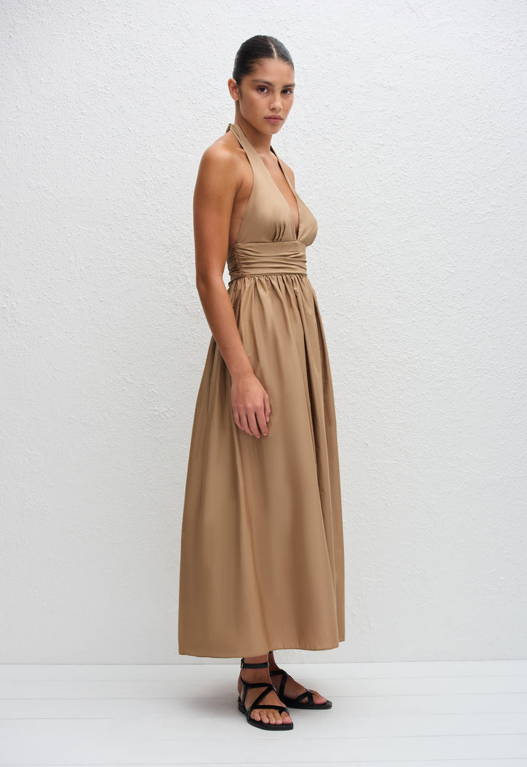 Plunge Halter Dress - Stone - Matteau