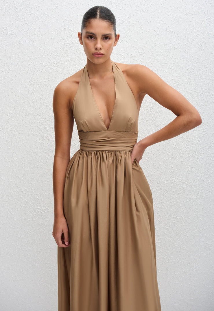 Plunge Halter Dress - Stone - Matteau
