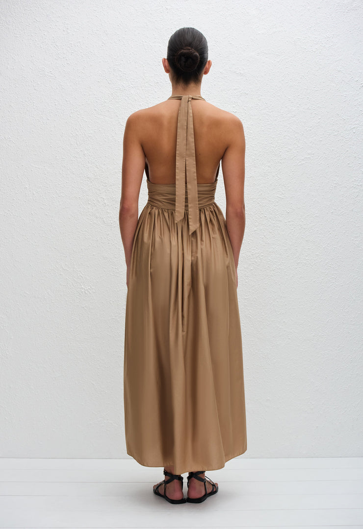 Plunge Halter Dress - Stone - Matteau