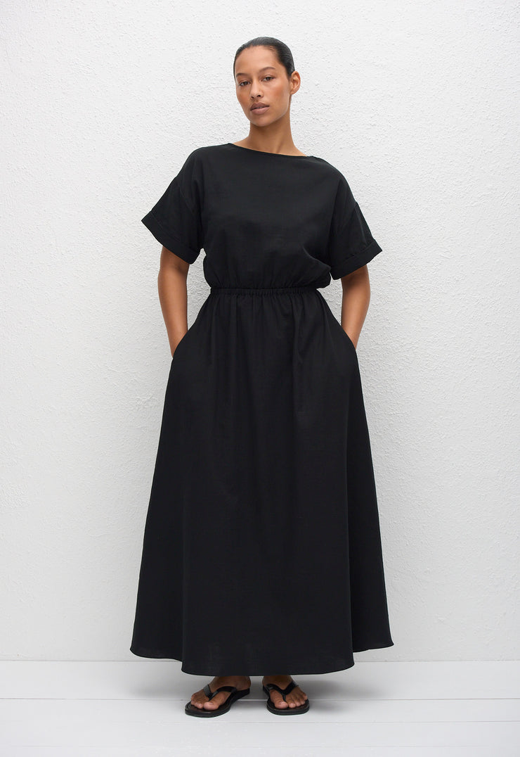 Relaxed Tee Midi Dress - Black - Matteau