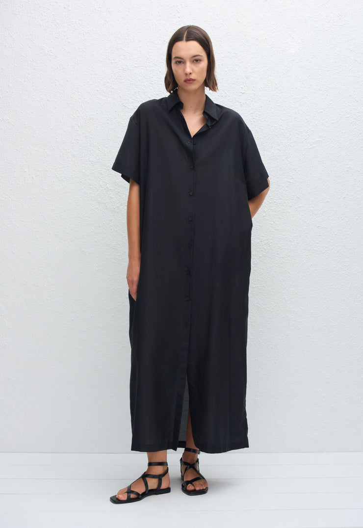 Relaxed Shirt Dress - Black - Matteau
