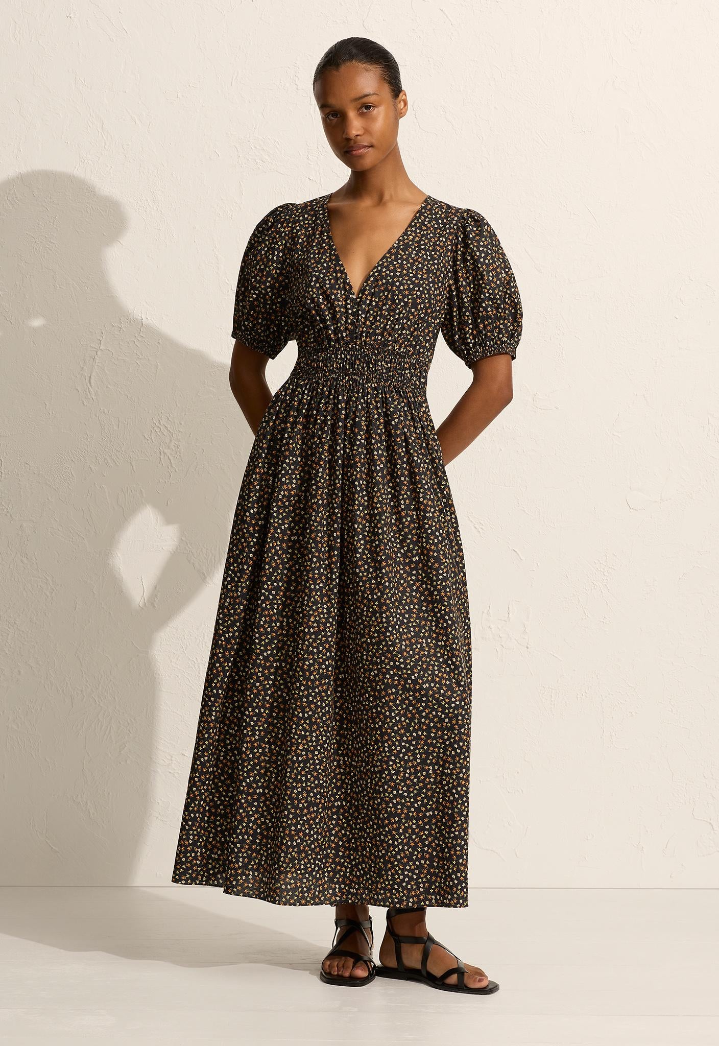 Plunge Button Midi Dress - Meadow - Matteau