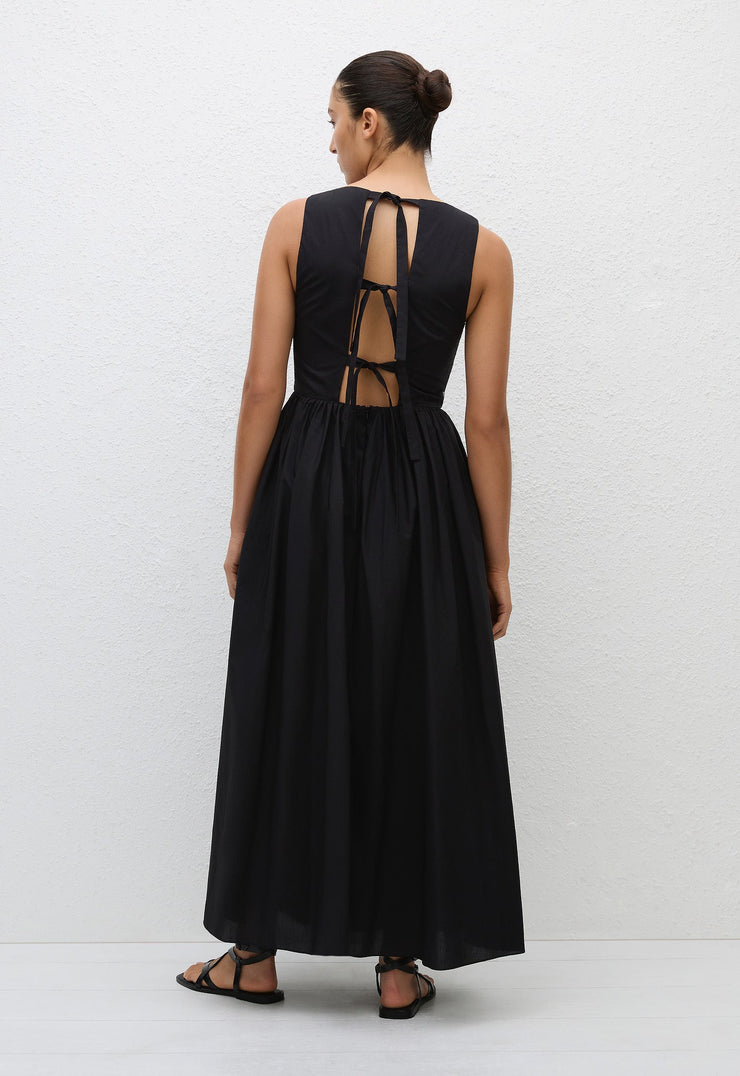 Tie Back Midi Dress - Black - Matteau