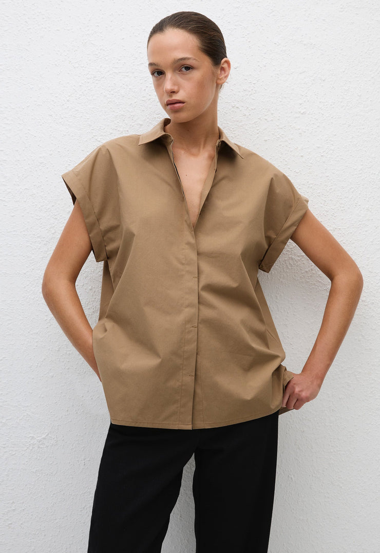 Relaxed Sleeveless Shirt - Stone - Matteau