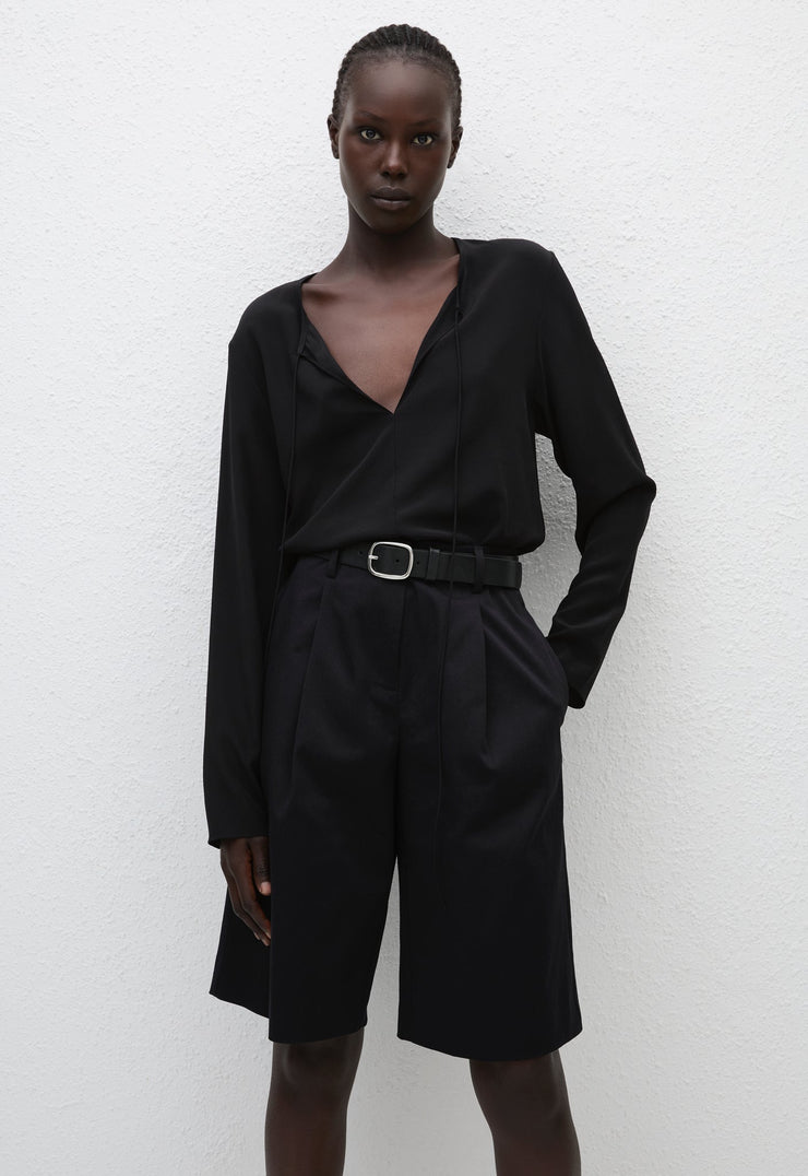 Popover Tie Blouse - Black - Matteau