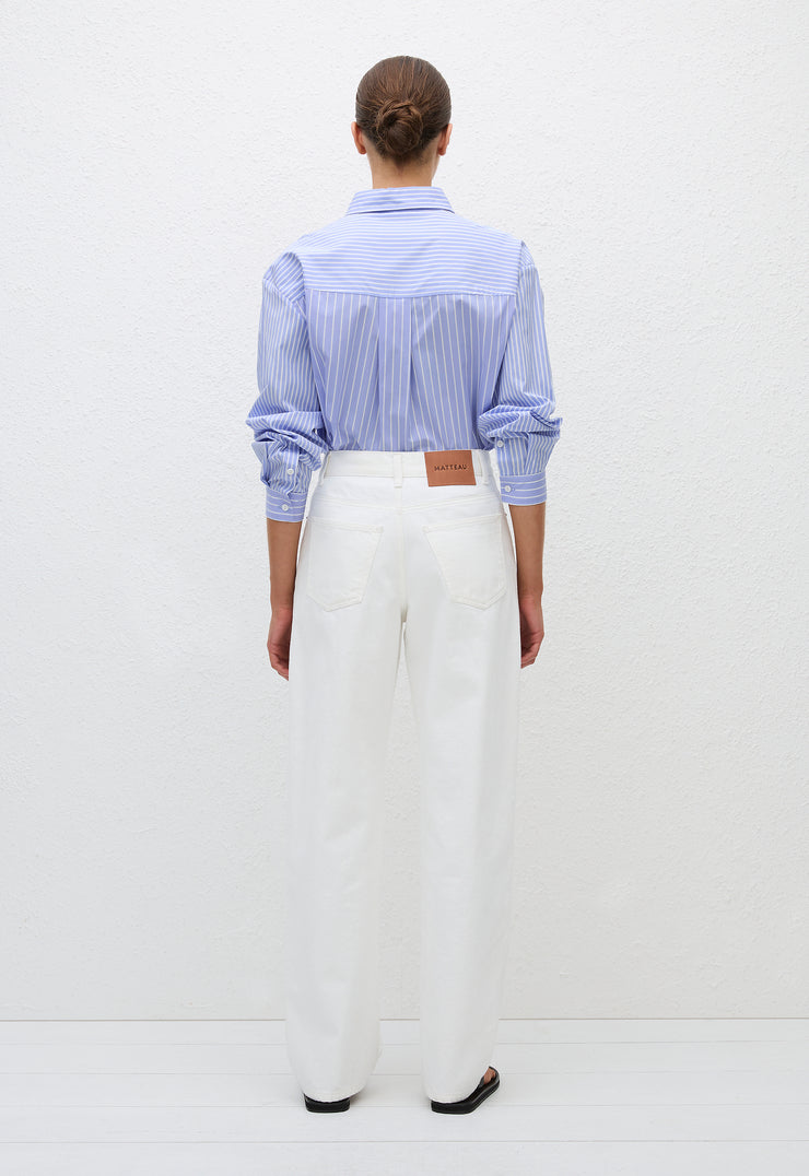 Contrast Stripe Shirt - Sky Stripe - Matteau