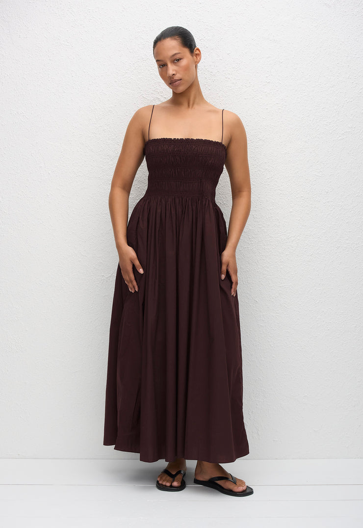 Shirred Bodice Dress - Aubergine - Matteau