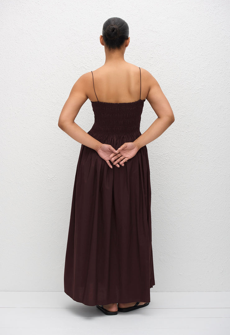 Shirred Bodice Dress - Aubergine - Matteau