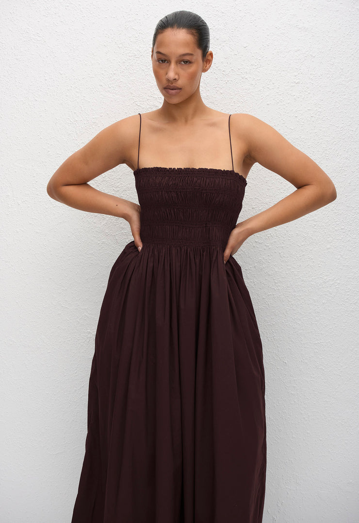 Shirred Bodice Dress - Aubergine - Matteau