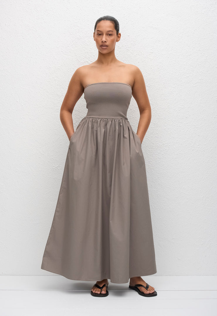 Strapless Knit and Cotton Dress - Taupe - Matteau