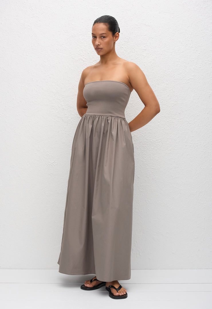 Strapless Knit and Cotton Dress - Taupe - Matteau