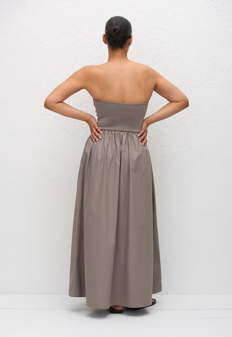 Strapless Knit and Cotton Dress - Taupe - Matteau