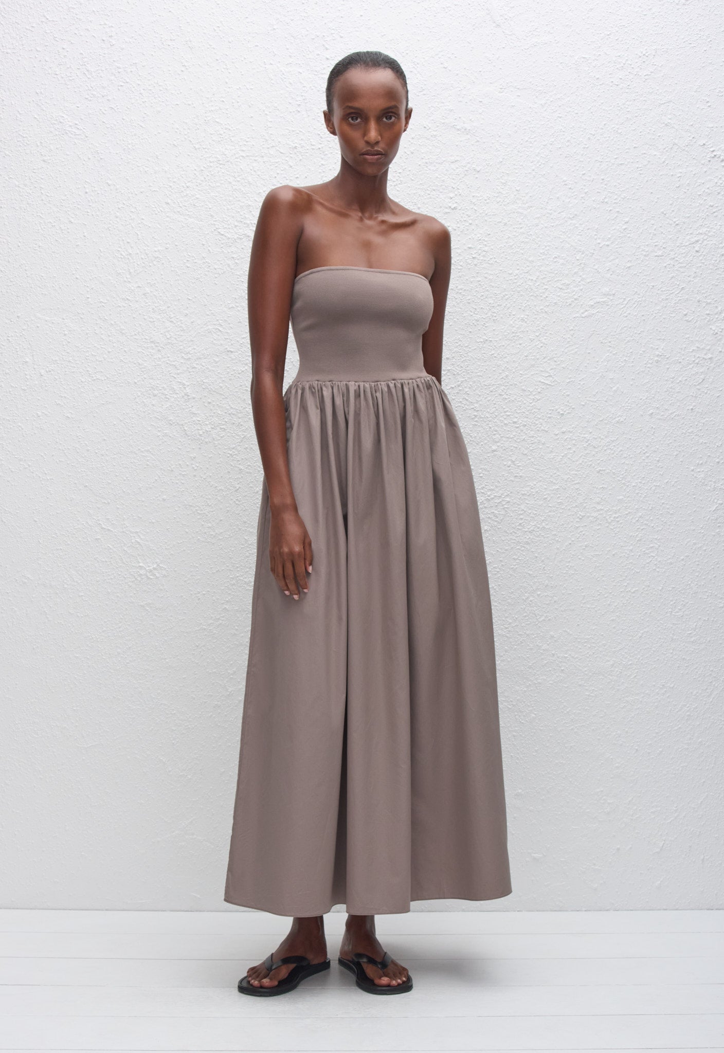 Strapless Knit and Cotton Dress - Taupe - Matteau
